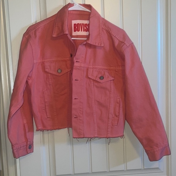 Boyish The Harvey Crop Denim Jacket In Coral Pink size Small  NWT - Picture 4 of 11